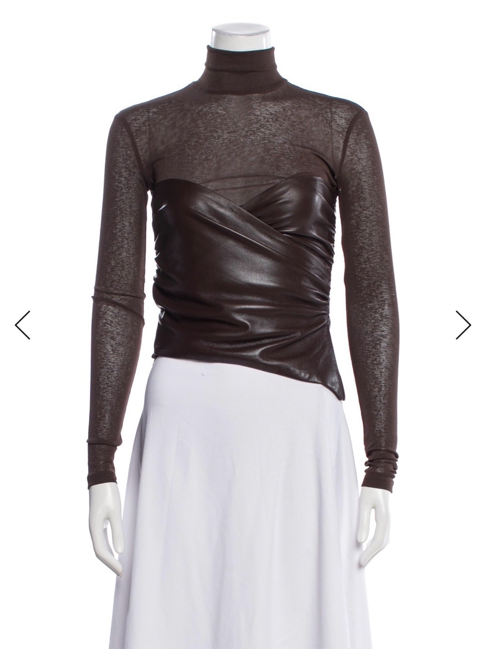 Nanushka Burgundy Faux-Leather Wrap Long-Sleeve Turtleneck Top